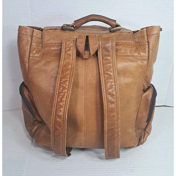 Genuine Leather Tan Backpack Made in Colombia – 16×15×4" Unisex Travel Rucksack - Picture 3 of 13